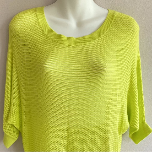 Express Mesh Neon Yellow Lime Dolman Summer Sweater 3/4 Sleeve - Picture 4 of 7
